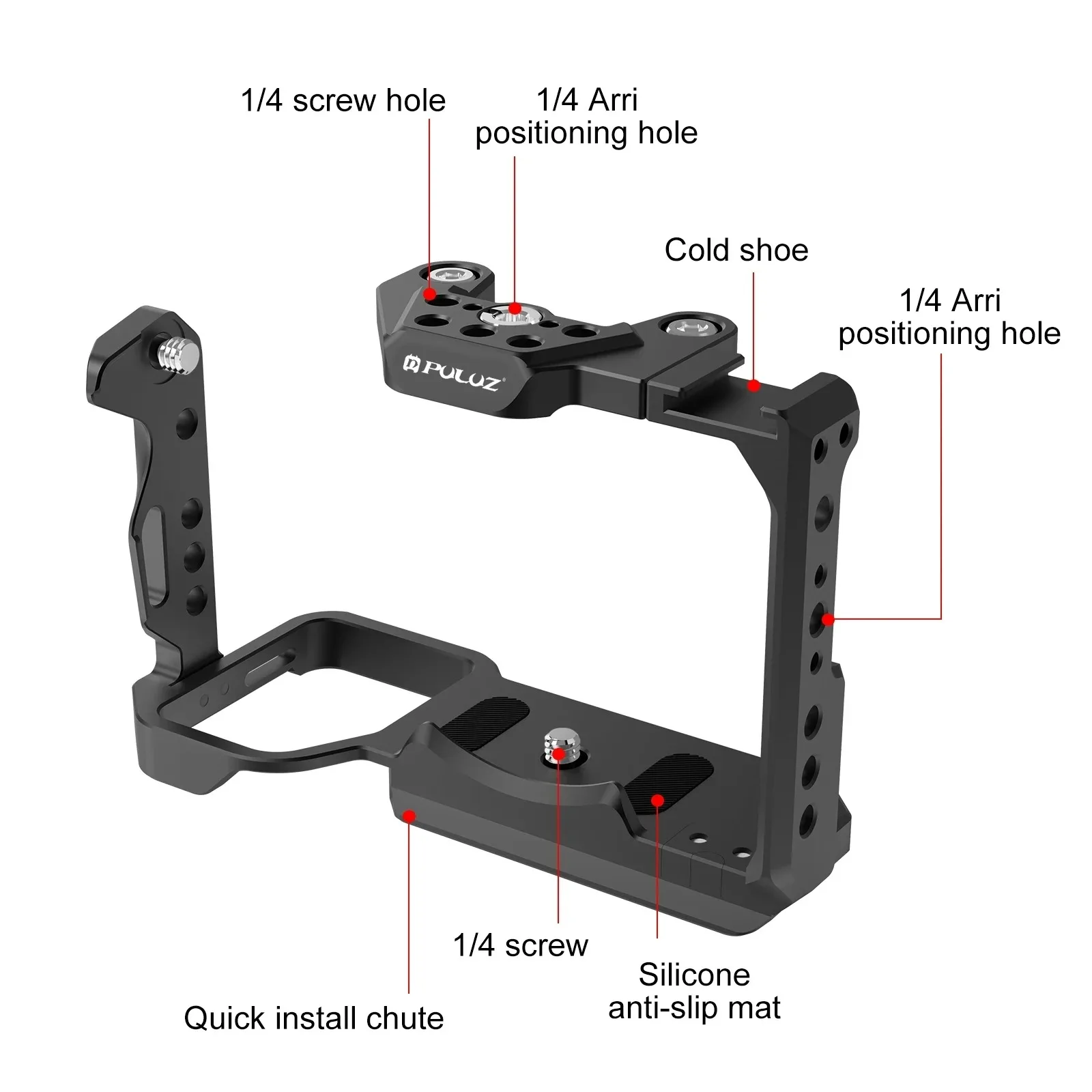 PULUZ Metal Camera Cage Stabilizer Rig for Sony ILME-FX30 / FX3, with NOTA Slider 1/4 Screws 3/8 Expansion & Arri Position Holes