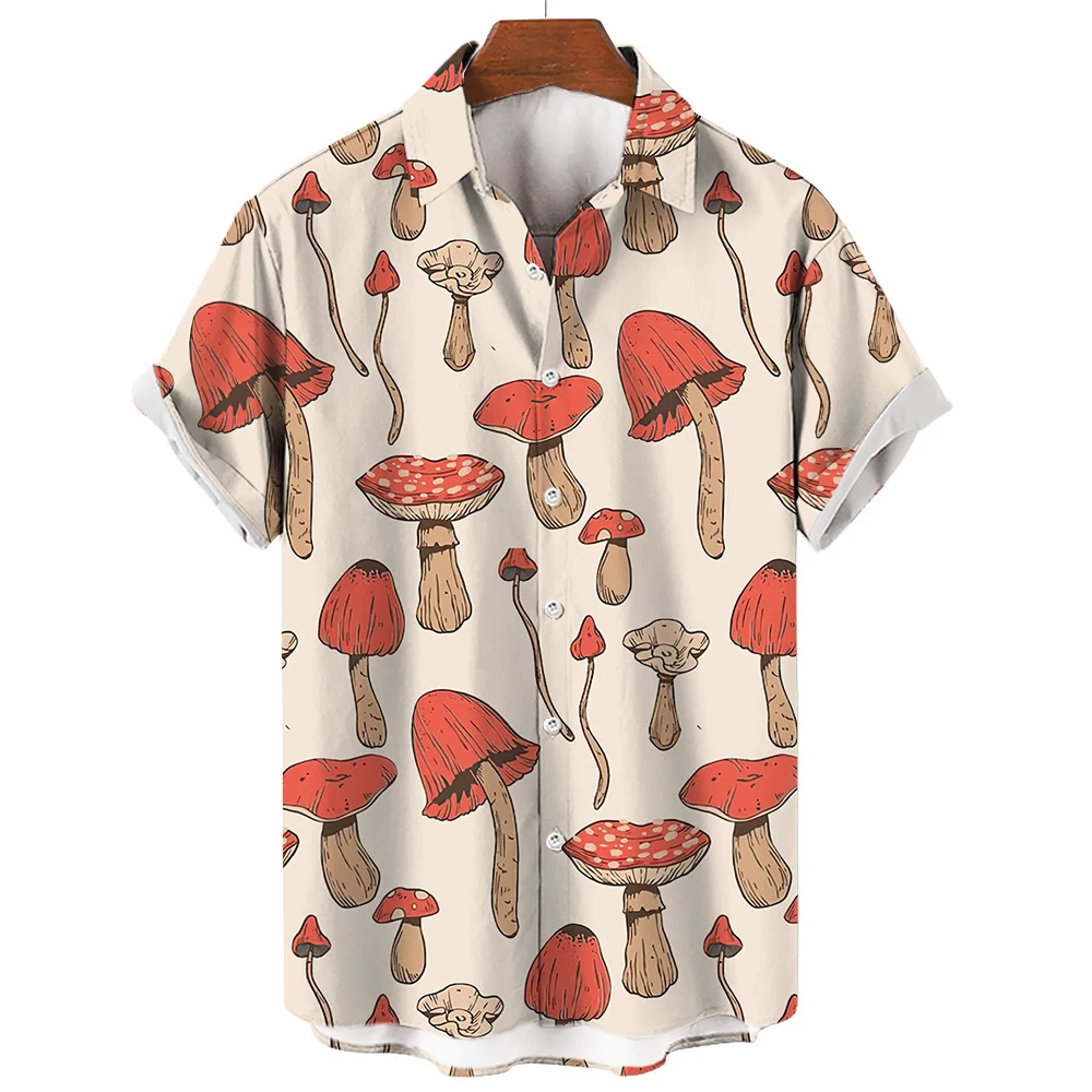 2024 Men's Hawaiian Summer Colored Mushrooms 3D Printed Fashion Shirt Refreshing Casual Short Sleeve Beach Shirt For Mens