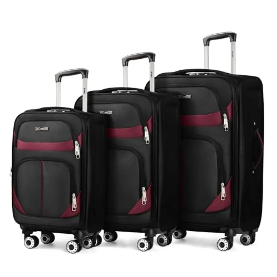

3-Piece Softside Expandable Luggage Set with Front Open Pocket Lightweight Durable Suitcase Sets Double Spinner Wheels LOCK Bla