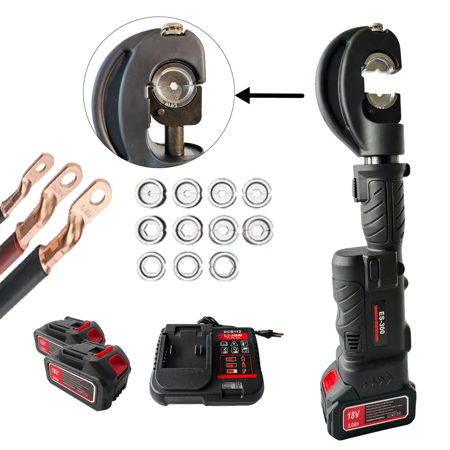 ES300-C300 Hydraulic Tools Rotatable Straight Handle Lithium-Ion Crimping Plier Rotatable Head Crimping Tool