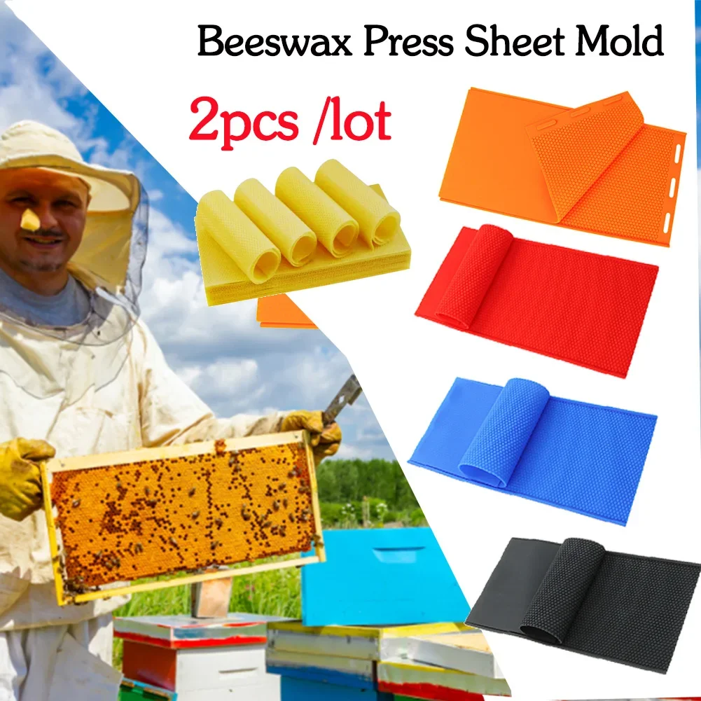 

2pcs Beeswax Foundation Press Mold Flexible Beeswax Embosser Machine Mold Silicone Harmless Handmade Beekeeper Accessories