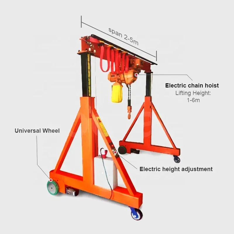 China Factory Customized 1 ton 2 ton 4 m Small Mobile Indoor  Portable Gantry Crane for warehouse