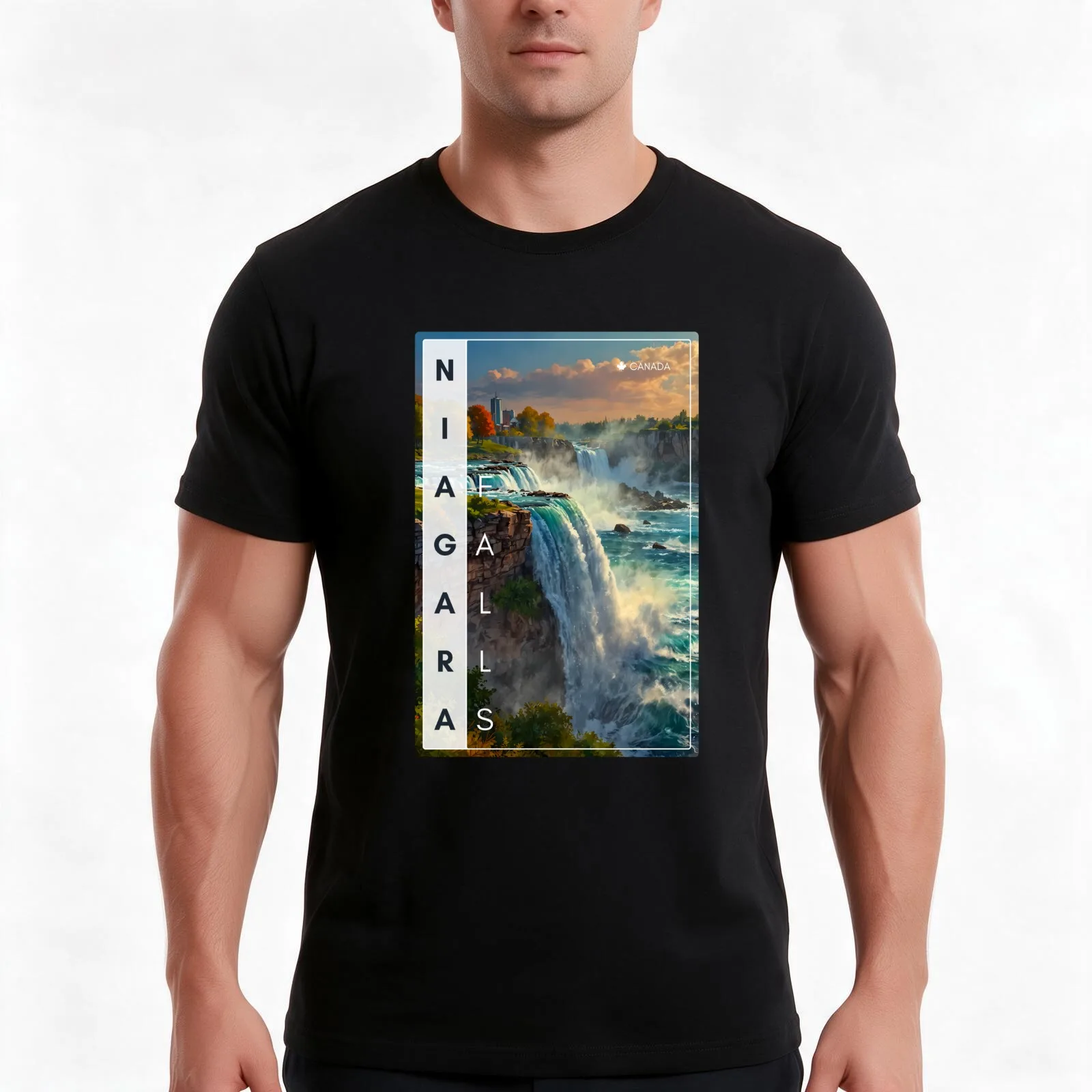 Niagara Falls Canada Waterfall Art 1/2 T-Shirt Summer Casual Cotton Tee Oversized Streetwear Tops Vintage Graphic Print
