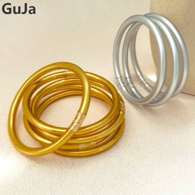 Trendy Jewelry High Quality Plastic Tube Inner Silicone Soft Bracelet For Women Female Hot Sale Gold Color Bangle Accessories