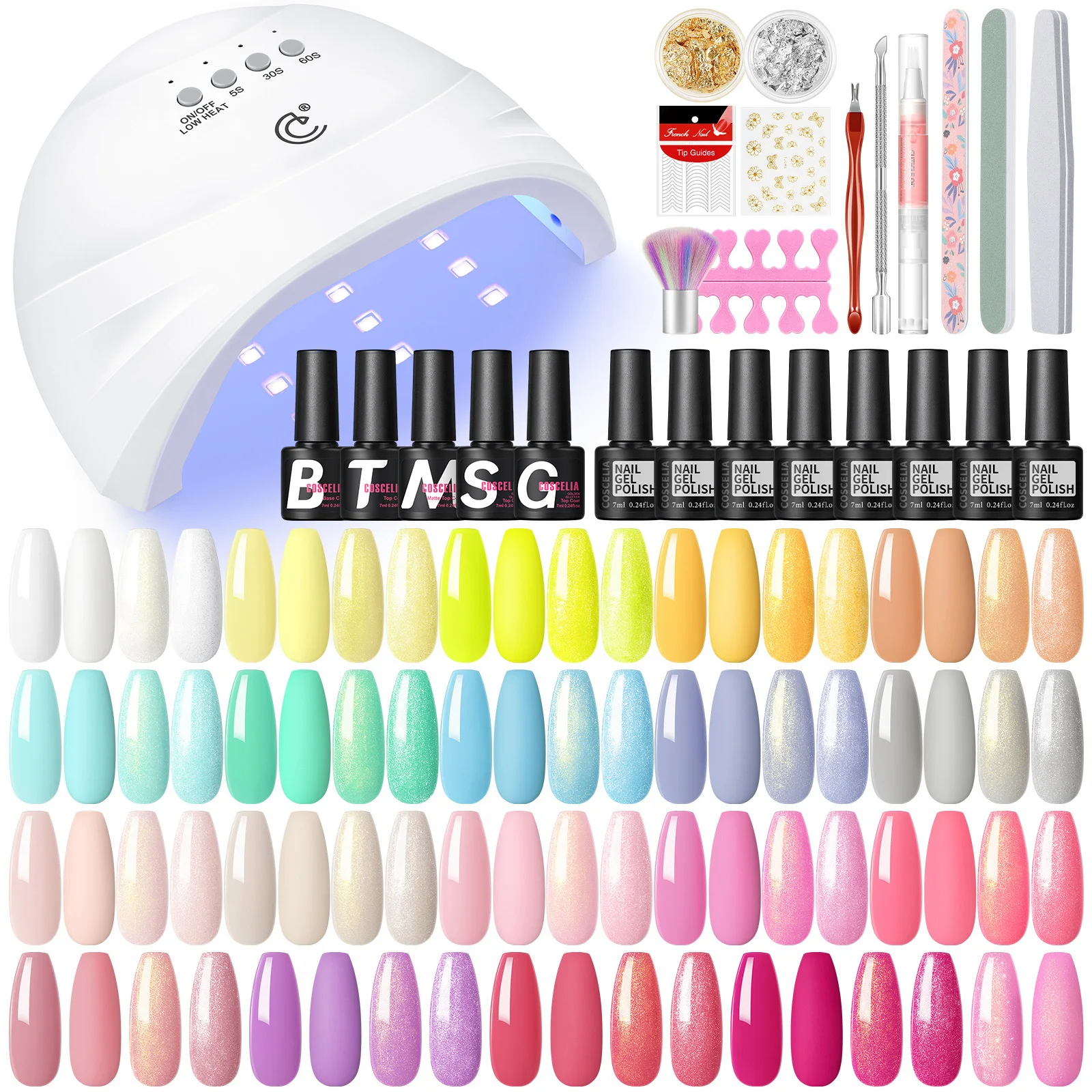 Coscelia 20PCS Gel Nail Polish Set Soak-off UV LED Nail Polish Starter Kit with Nail Lamp Base Top Coat for Women