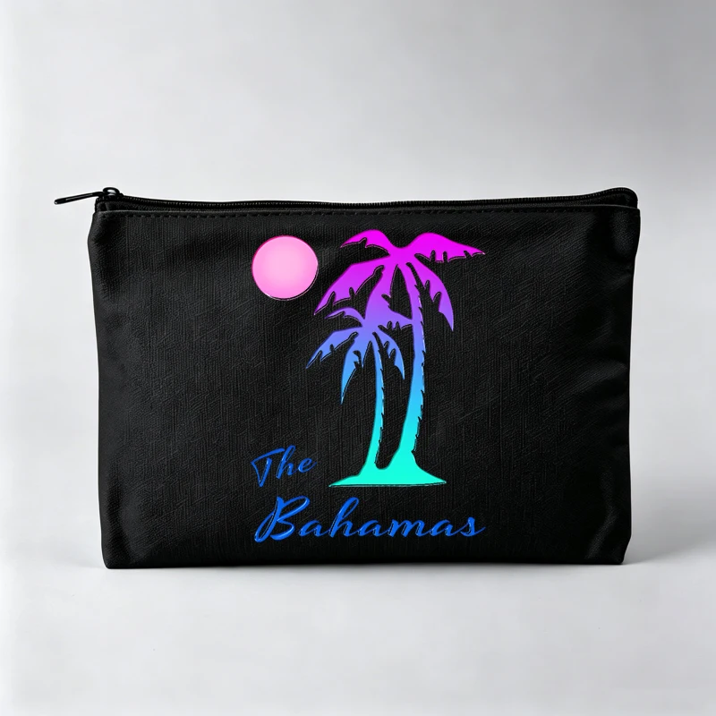 Women's Palm Tree and Sunset Print Makeup Bag, Trendy Cosmetic Pouch for Daily Use