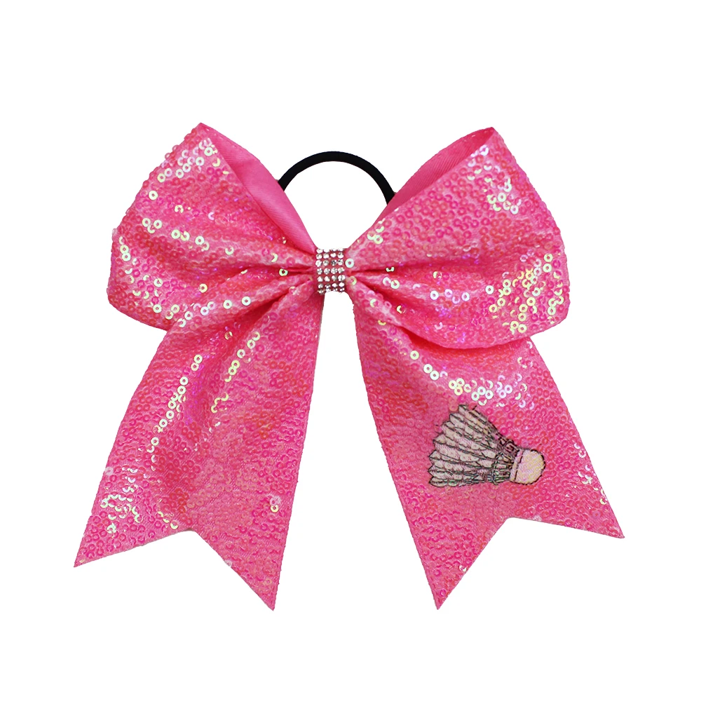 50pcs/Lot Okay 8 Inch Sports Large Glitter Pink Color Ponytail Holder Cheerleader Bows With Elastics Band Accessories for Girls