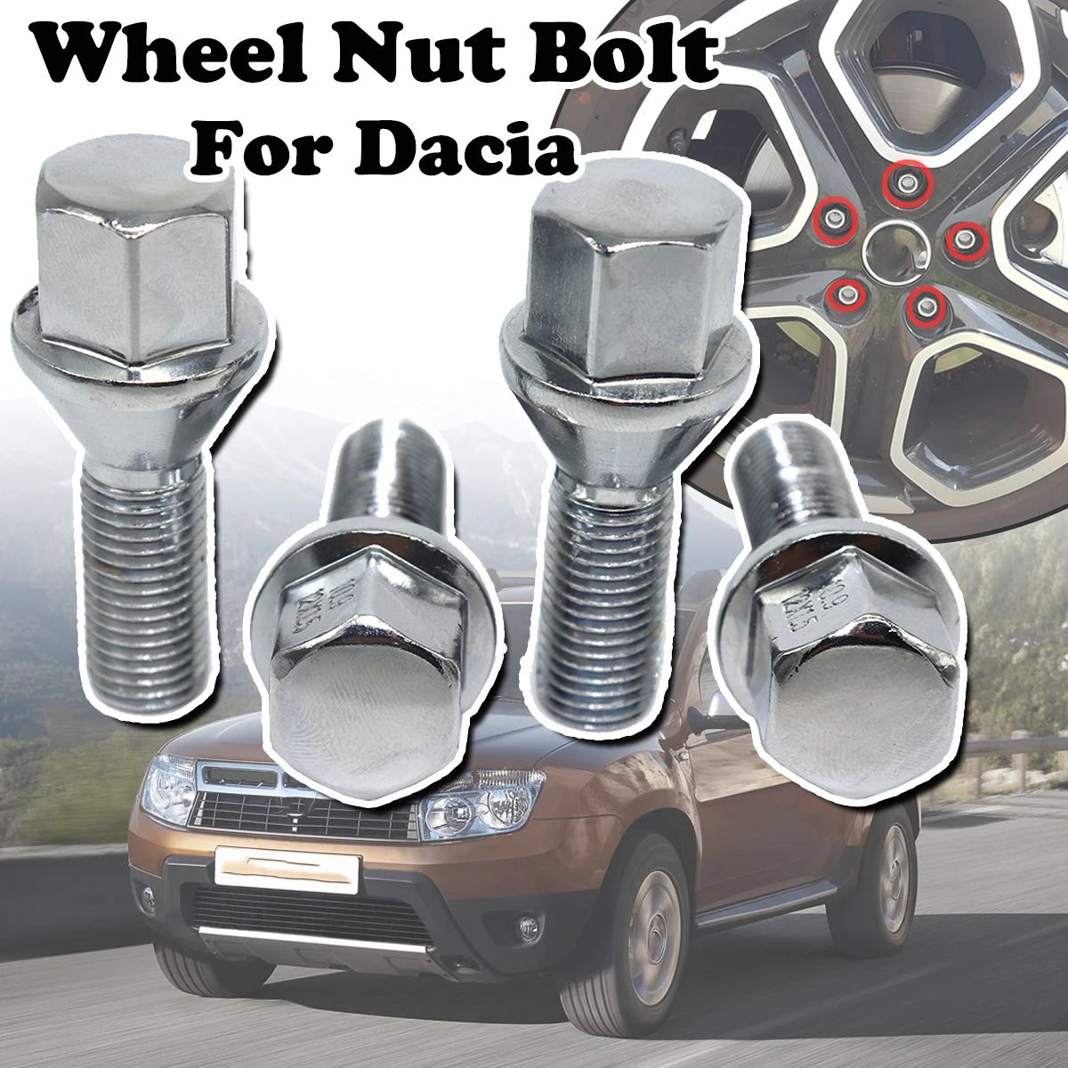 

4pcs/5pcs Car Wheel Tyre Nut Stud Lug Bolt Screw Replacement Longer 8200473313 For Dacia Duster HS Logan Sandero B90 2004 2014