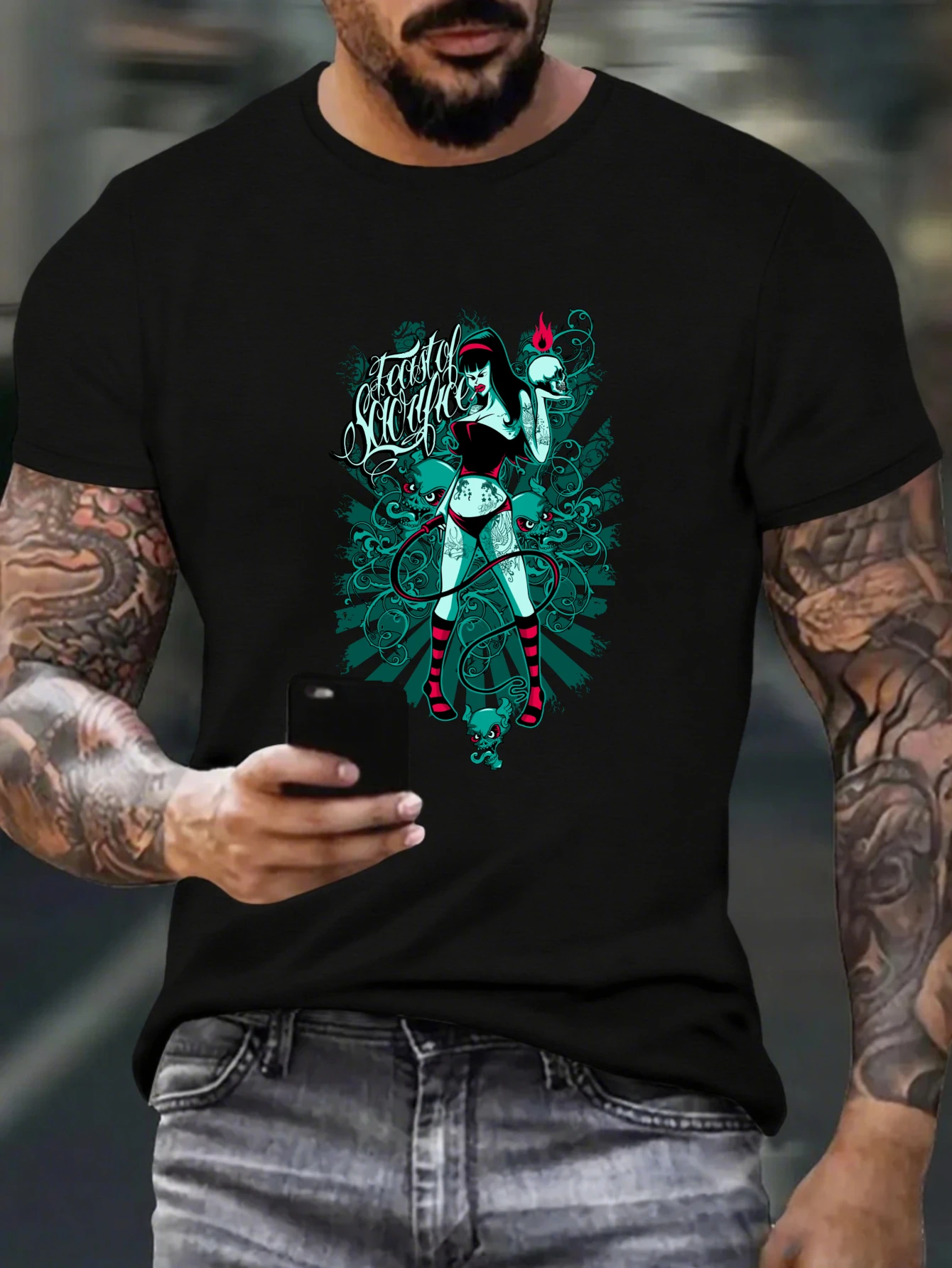 

Retro Green Alien Monster Graphic T-Shirt for Men, Sci-Fi Gothic Short Sleeve Tee, Casual Alien Print Tops