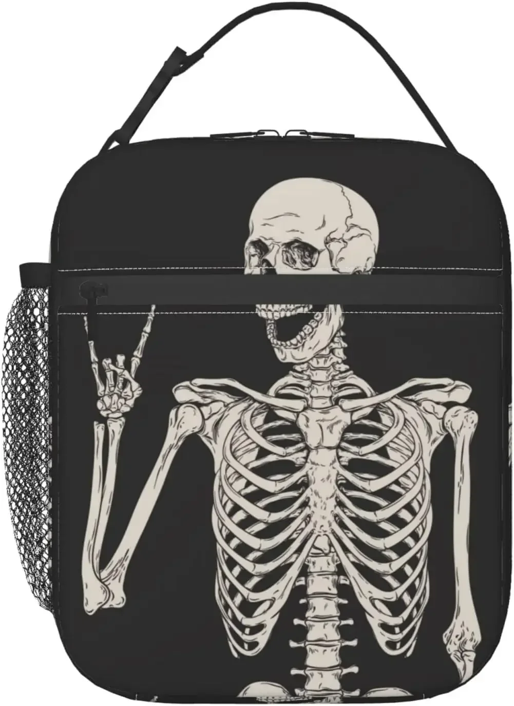 Skeleton Funny Portable Lunch Bag Insulated Lunch Box Reusable Totes with Side Pockets For Women Men Work Picnic Camping