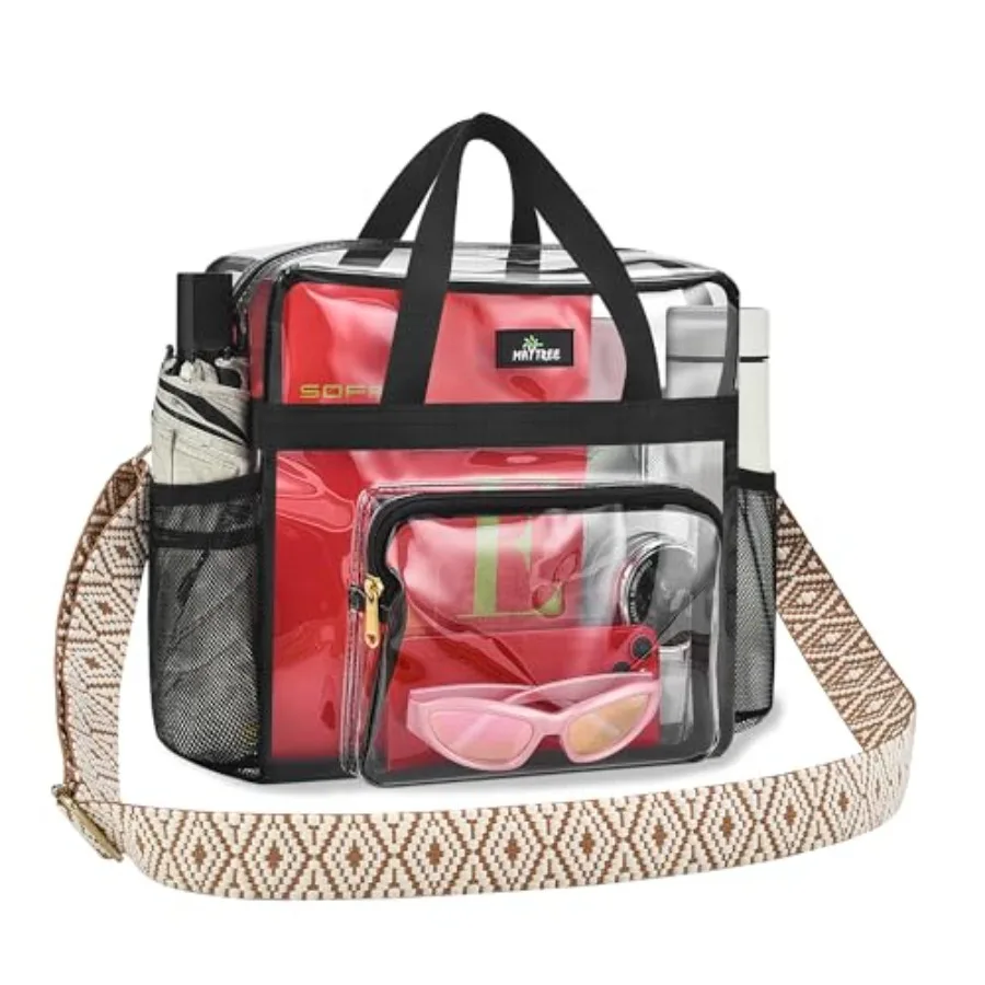 

MAY TREE Clear Bag for Stadium Events 12×6×12 Clear Tote Lunch Bag with Reinforced Straps for Work Sporting Events and Gym