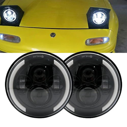 Imagen 2 del producto Faro LED redondo de 4 bombillas de 7 pulgadas con diseño de ojo de Ángel de doble Color para Jeep Wrangler JK Lada Niva 4x4 para Suzuki Samurai SJ410