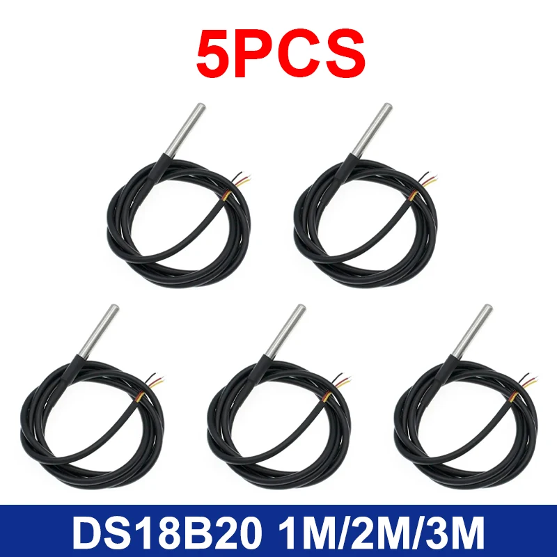 5pcs DS18b20 temperature probe temperature sensor 1M 2M 3M DS1820 Stainless steel package Waterproof 18B20 100cm/200cm/300cm