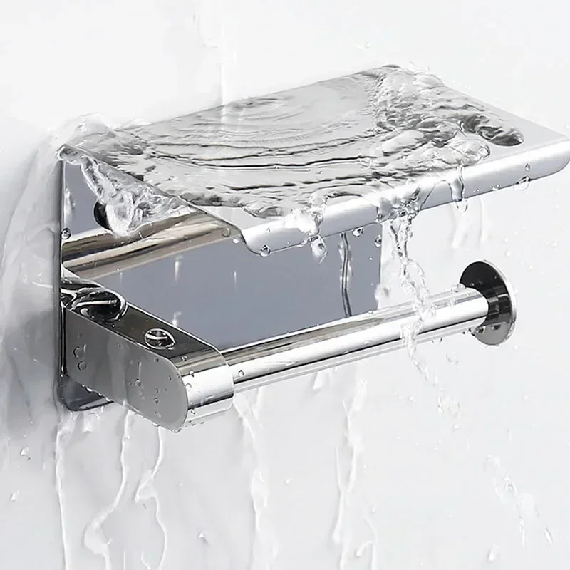 6997752112524112 304 Stainless Steel Toilet Paper Holder with Phone Shelf Bathroom Tissue Holder Toilet Paper Roll Holder