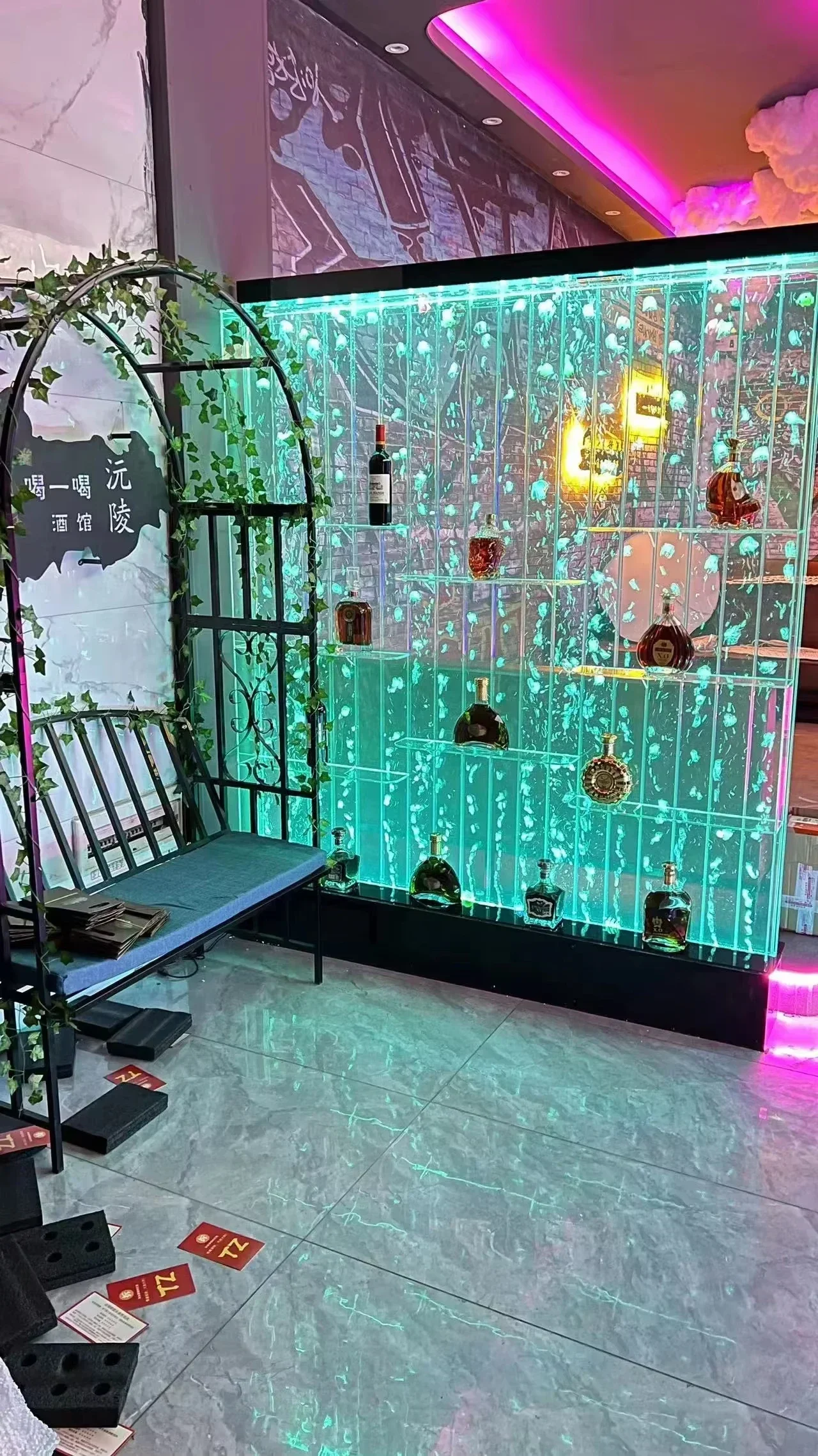 Water curtain wall, wine cabinet, screen, living room decoration, foyer partition, water acrylic bubble wall, colorful lig