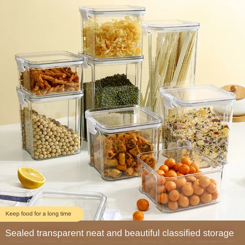 Large Capacity Waterproof Transparent Sealed Jar Multi-size Scene Kitchen Candy Dried Grain Storage With Lid Fridge Storage Tank