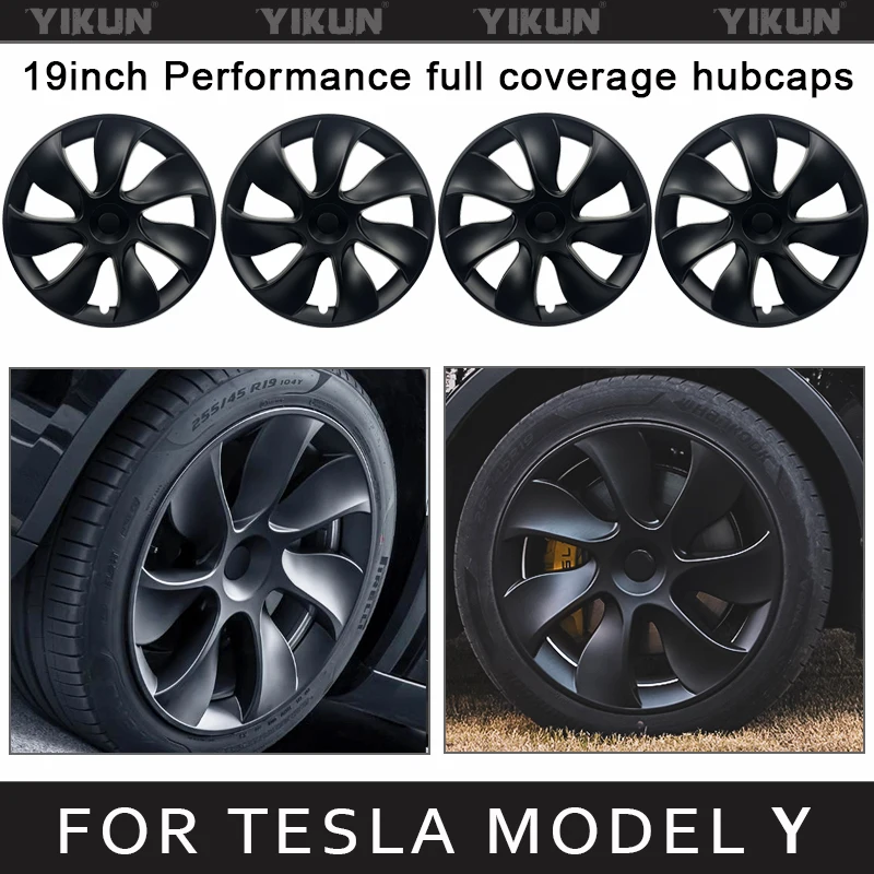 4PCS Hub Cap for Tesla Model Y 19-Inch Performance Replacement Wheel Cap Automobile Hubcap Full Rim Cover Accessories 2018-2024