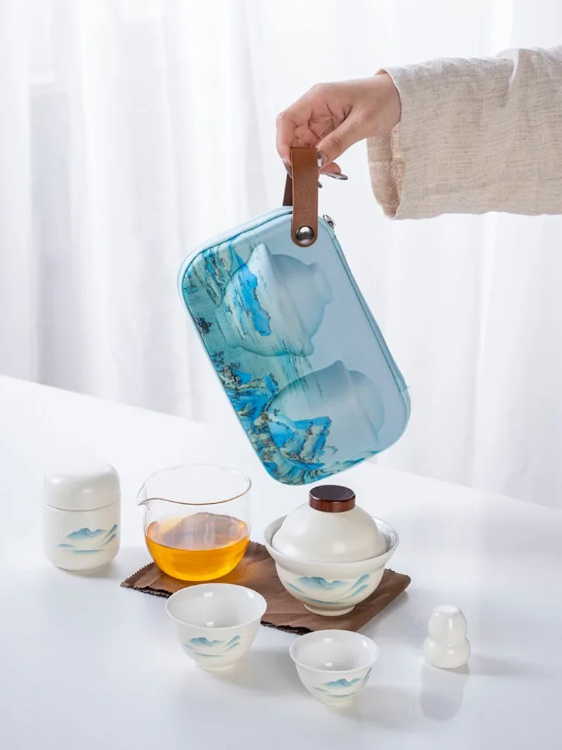 

Qianli River Mountain Chao cultural creation covered bowl quick cup travel tea set outdoor camping convenient hand gift