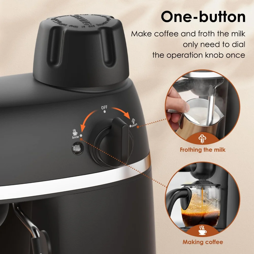 3.5 Bar Espresso Cappuccino Machine with Milk Frother, 1-4 Cup Portable Coffee Maker for Latte, Cappuccino, 800W, Black