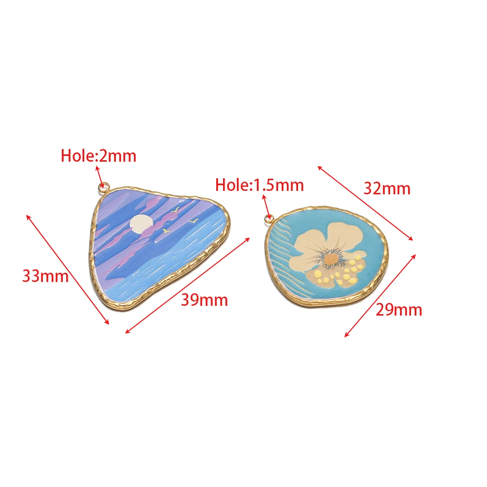 4pcs Stainless Steel Enamel Flower Sunset Pendants Geometry Charms  for DIY Creative Jewelry Supplies Necklace Bracelet Making