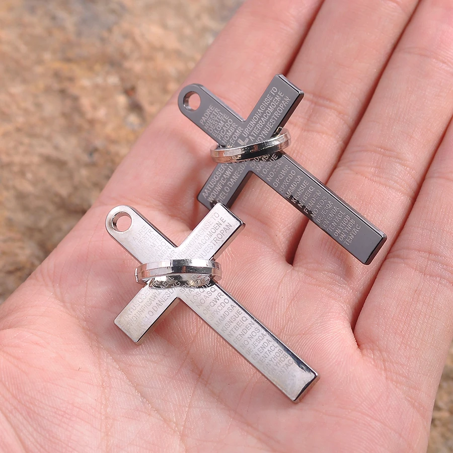 4-Piece Set of Engraved Cross Pendants with Rings, DIY Handmade Pendants Available in Two Colors, Smooth Surface Cross Pendants with Engraved Text and Movable Ring-Shaped Accessories, Suitable for DIY Bracelets, Necklaces, Earrings, and Hanging Ornaments, Handmade Beaded Decoration Accessories