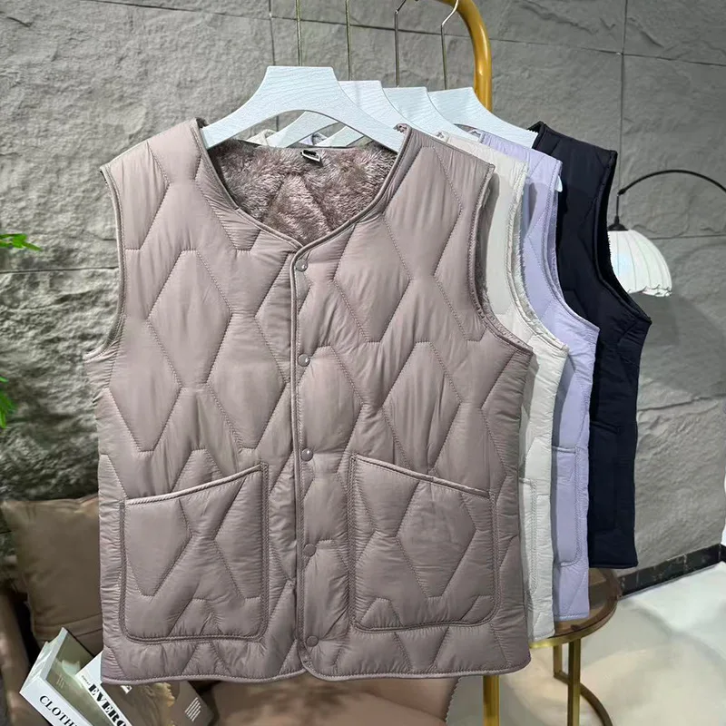 Women's Fleece Lined Thickened Jacket Vest Autumn Winter Inner Wear Student plus Size Core Warmth Shoulder Vest Tank Top