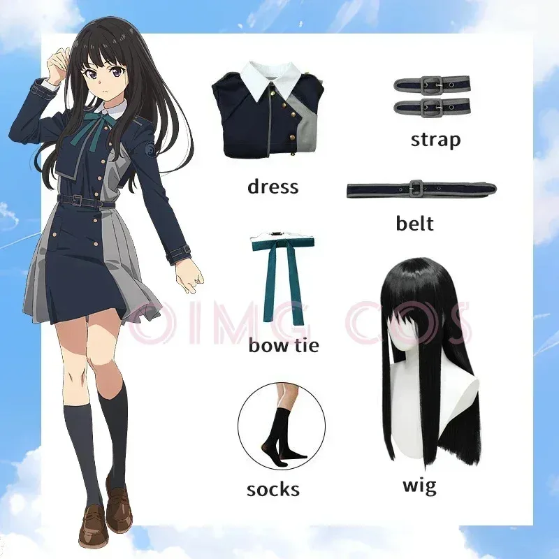 

CyLycoris Recoil Nishikigi Chisato Cosplay Inoue Costumes Women Dress Takina for Halloween Party Carnival Uniform Wig Anime