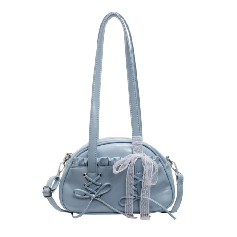 

652F Unique Bows Evening Purse with Lace Decoration PU Leather Underarm Satchel for Women Stylish Shoulder and Crossbody Bag