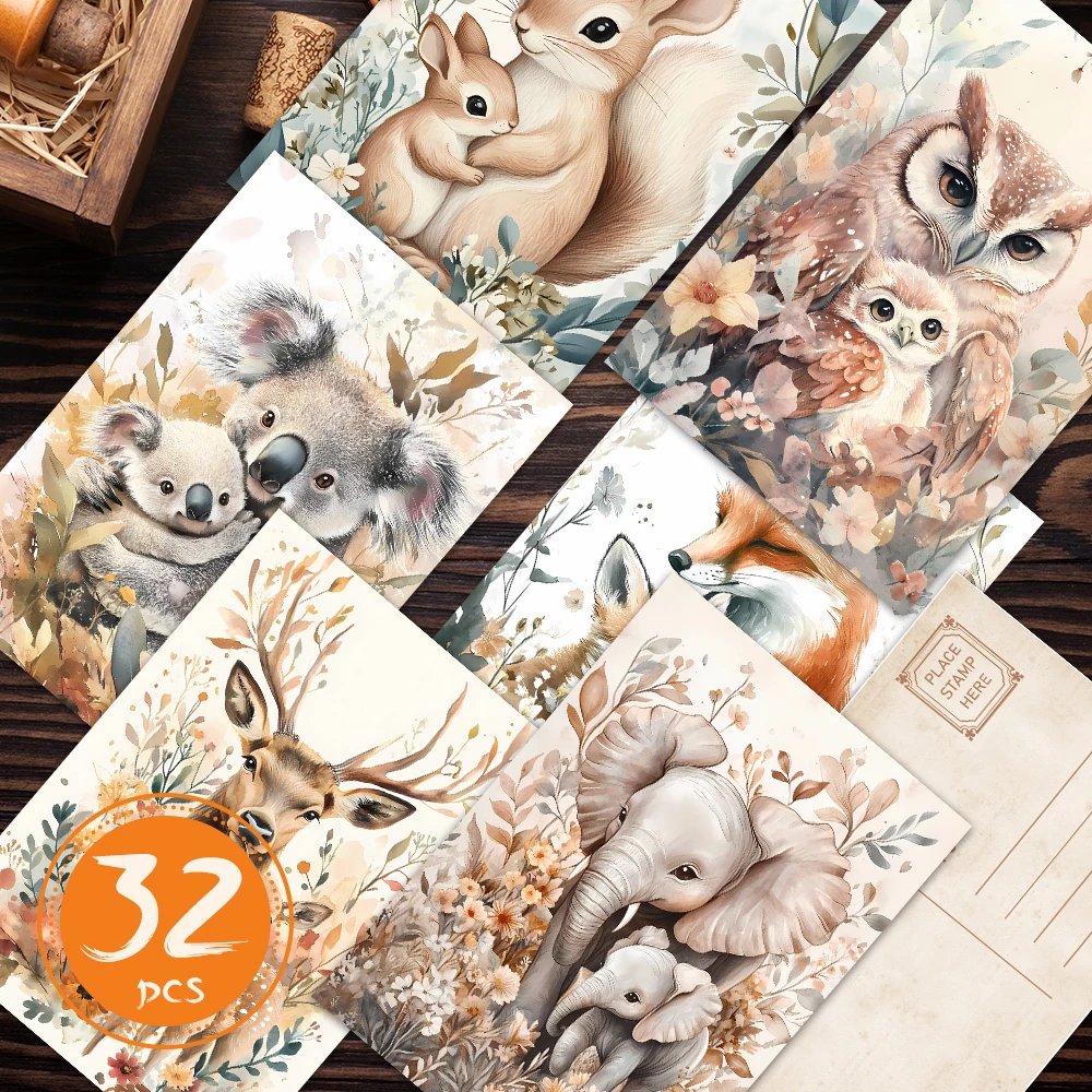 32 Stück, Vintage-Tierpostkarten, Wandaufkleber, Postkarten, Grußkarten, DIY-Postkarten, Souvenirpostkarten, Dekorationen