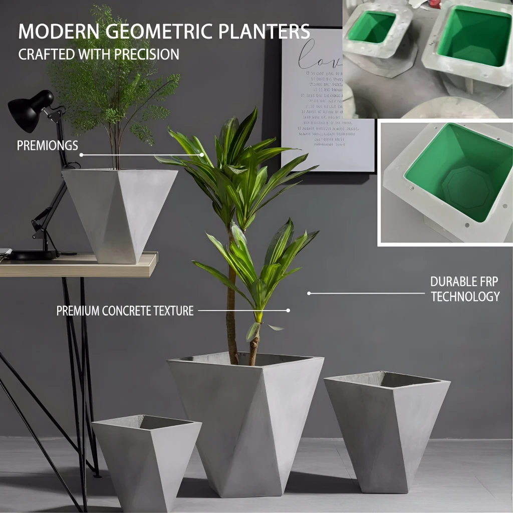 Multi-Size Diamond Hexagon FRP Planter Mold, Reusable Concrete Flower Pot Form, Urban Landscape Mold for Plaza Hotel Commercial