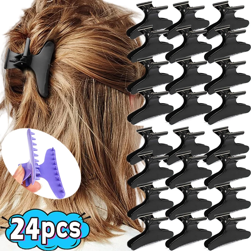 3/24pcs Butterfly Hairdressing Section Clips Women Girls Hair Section Claw Salon Accessories Hair Styling Holding Clamps Black