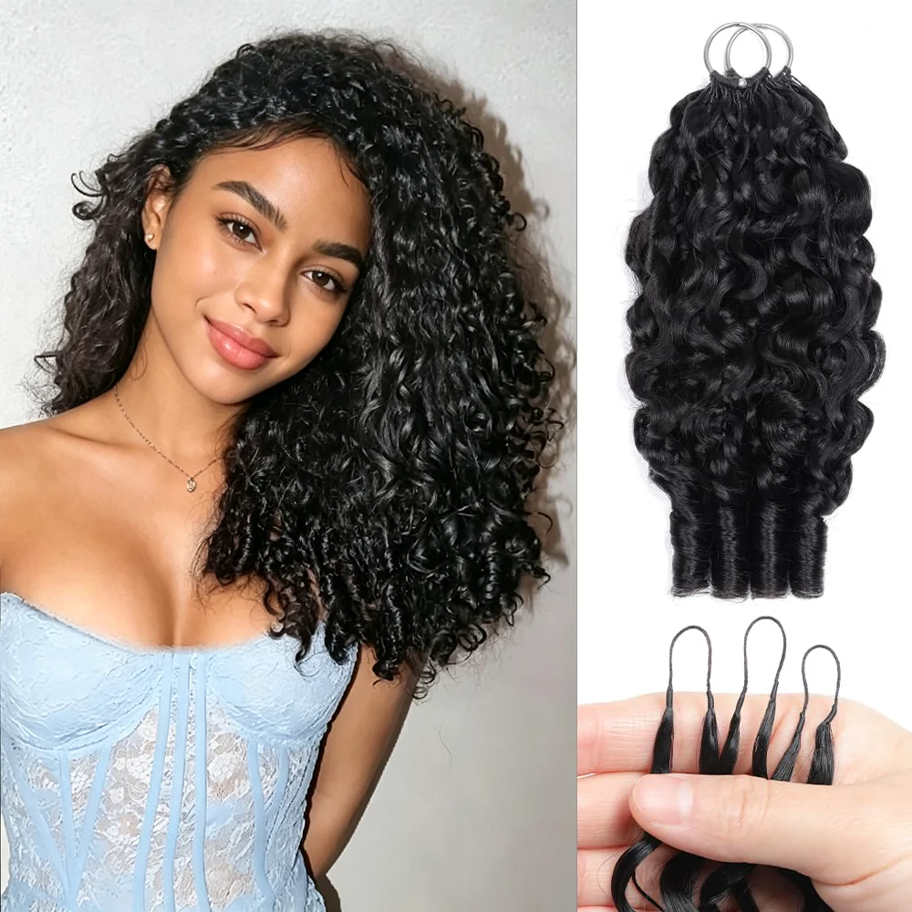 Seraphicwig Human Crochet Hair for Black Women, Feather Human Hair Extensions 50g, Reusable Look Hair Bundles, Soft Lightweight Small Knots Burmese Curly Texture for Womens 16inches Natural Color