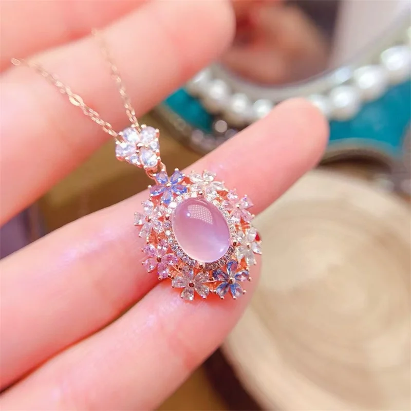 

Natural Rose Quartz Pendant 925 Silver Necklace Genuine Gemstones Women Girl Anniversary Gift with Certificate Pink Jewelry