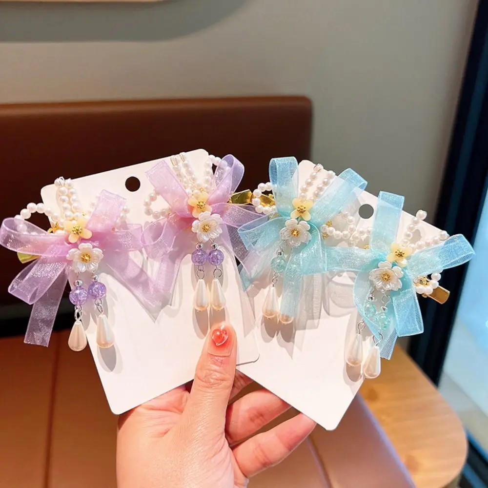

Fashion Children's Bow Hairpin Tassel Chinese Style Princess Hair Clips Ancient Style with Ribbon Side Clip Girls