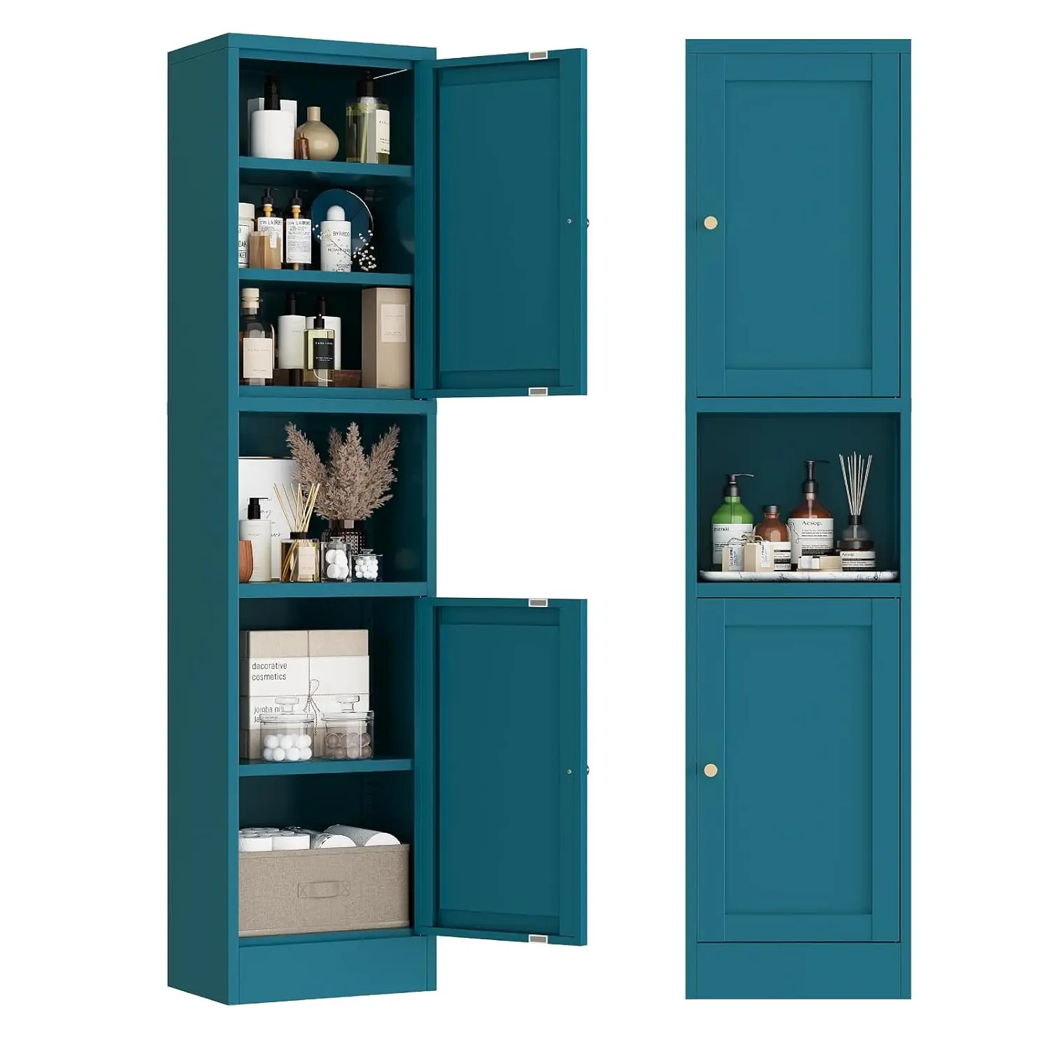 

67" Tall Narrow Metal Storage Cabinet Adjustable Shelves Open Compartment Freestanding Laundry Kitchen Dining Room, Customized