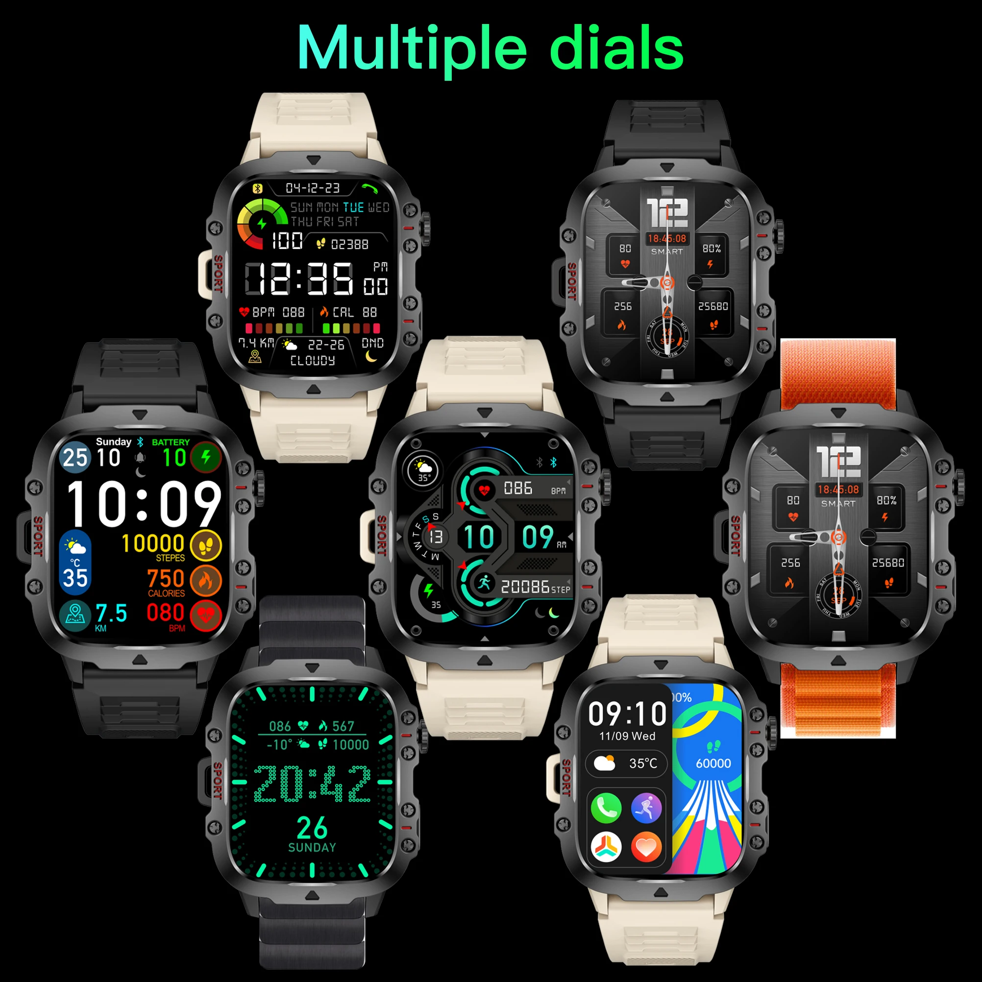 Robuuste Militaire Smart Watch Mannen Voor Android Ios Ftiness Horloges Ip68 Waterdichte 2.01 ''Ai Voice Bluetooth Call Smartwatch 2023