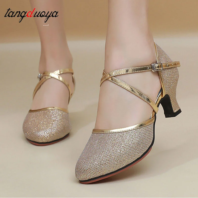 Ballroom Dancing Shoes for Women Latin Dance Shoes Lady Closed Toe Salsa Shoes Low Heels Zapatos Baile Latino Mujer 3.5cm/5.5cm