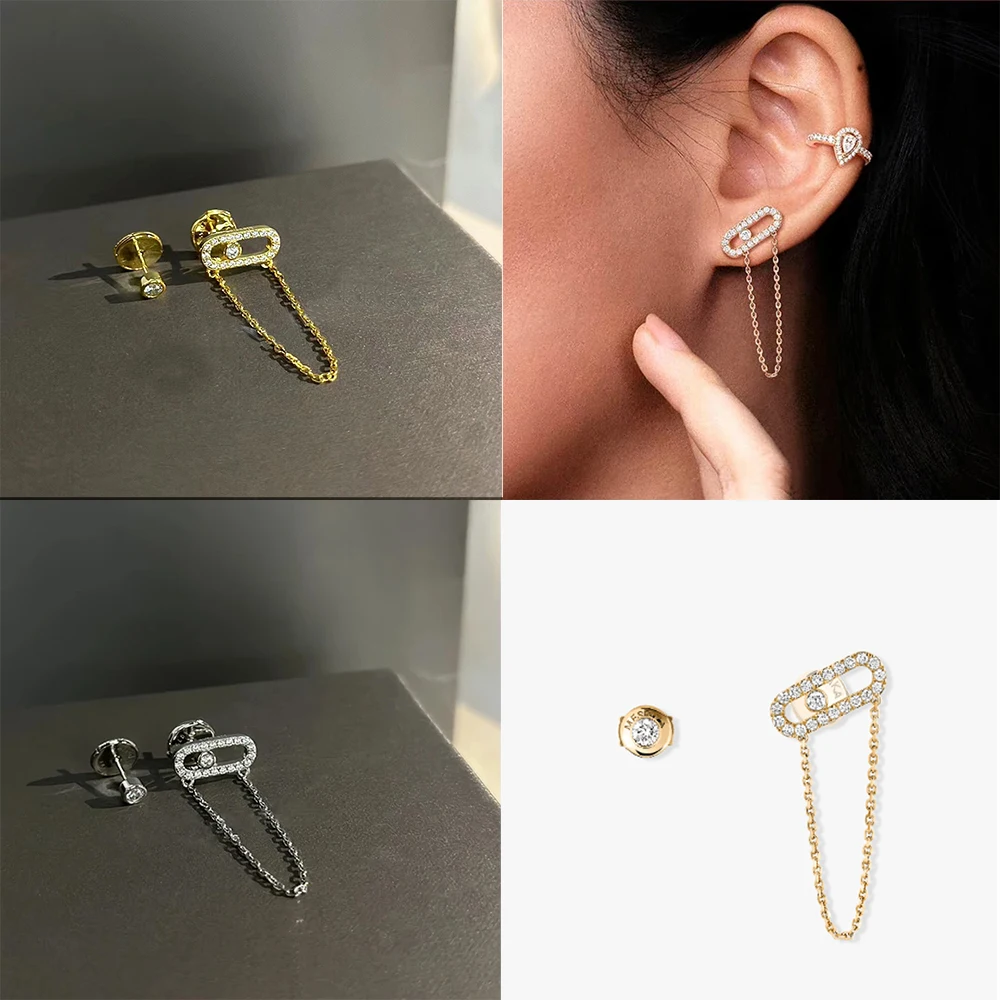 Cmon Kstar Original Paperclip Design S925 Silver Exquisite Fashion Asymmetric Stud Earrings Women's Party Luxury Jewelry