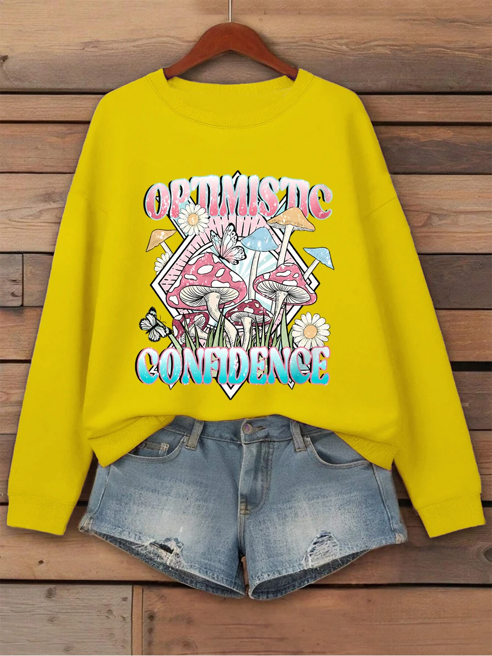 나비 프린트 스웨트셔츠 여성용 크루넥 스포티 후디 루즈핏 플리스 따뜻한 풀오버 가을 캐주얼 여성복