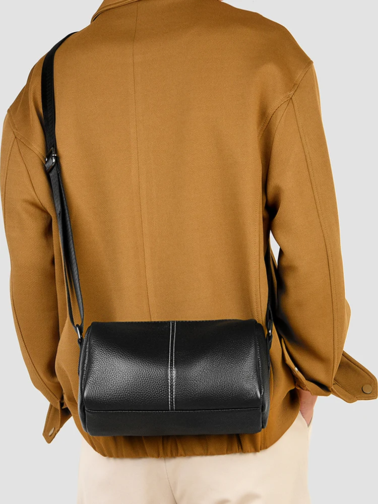 

Classic Leather Motorcycle oulder Bag Men's Faion Top Layer Cowhide Casual Crossbody Bag Sli Zipper Closure Handbag