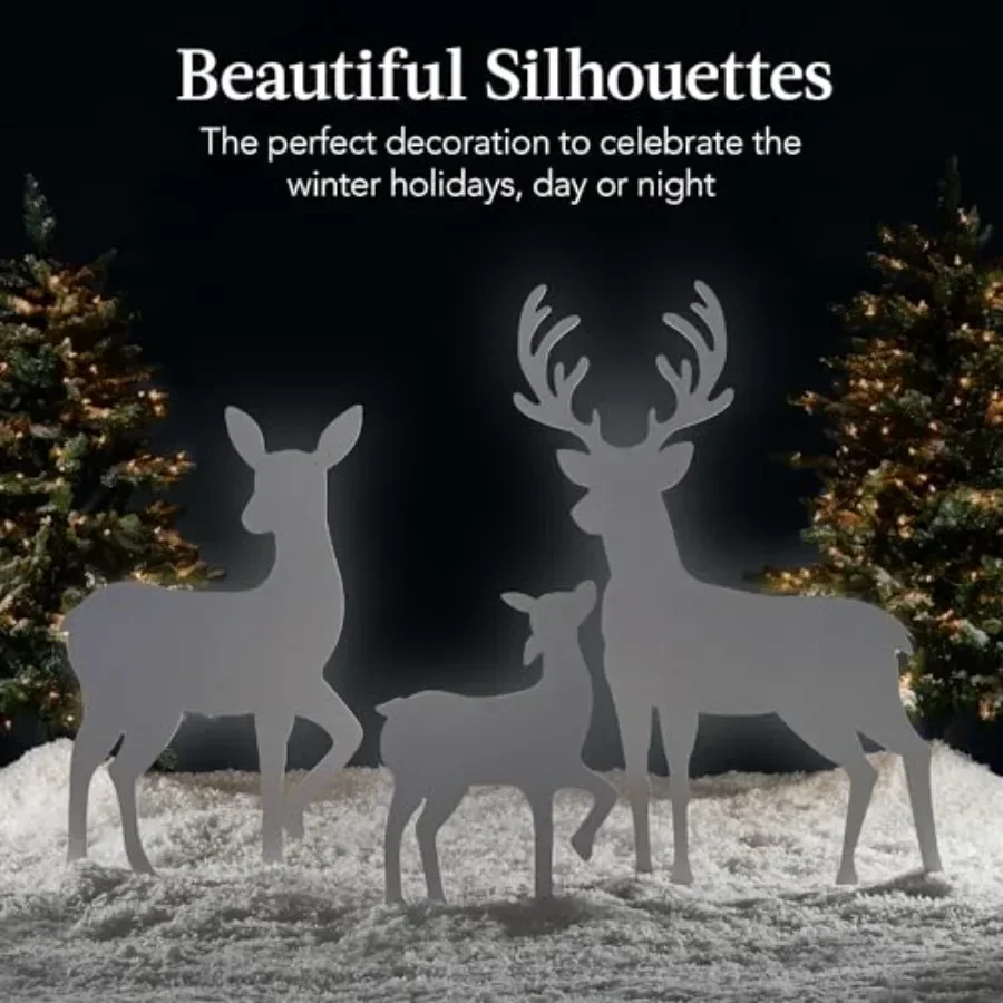 Outdoor PVC deer family silhouette set: 3-piece, 46in, weather-resistant, black, for yard decoration