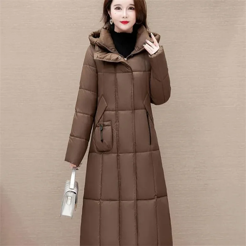 

New Winter Hooded Down Cotton Coat Women Fashion Thicken Warm Long Casual Cotton Padded Jacket Ladies Parkas Overcoat Outcoat