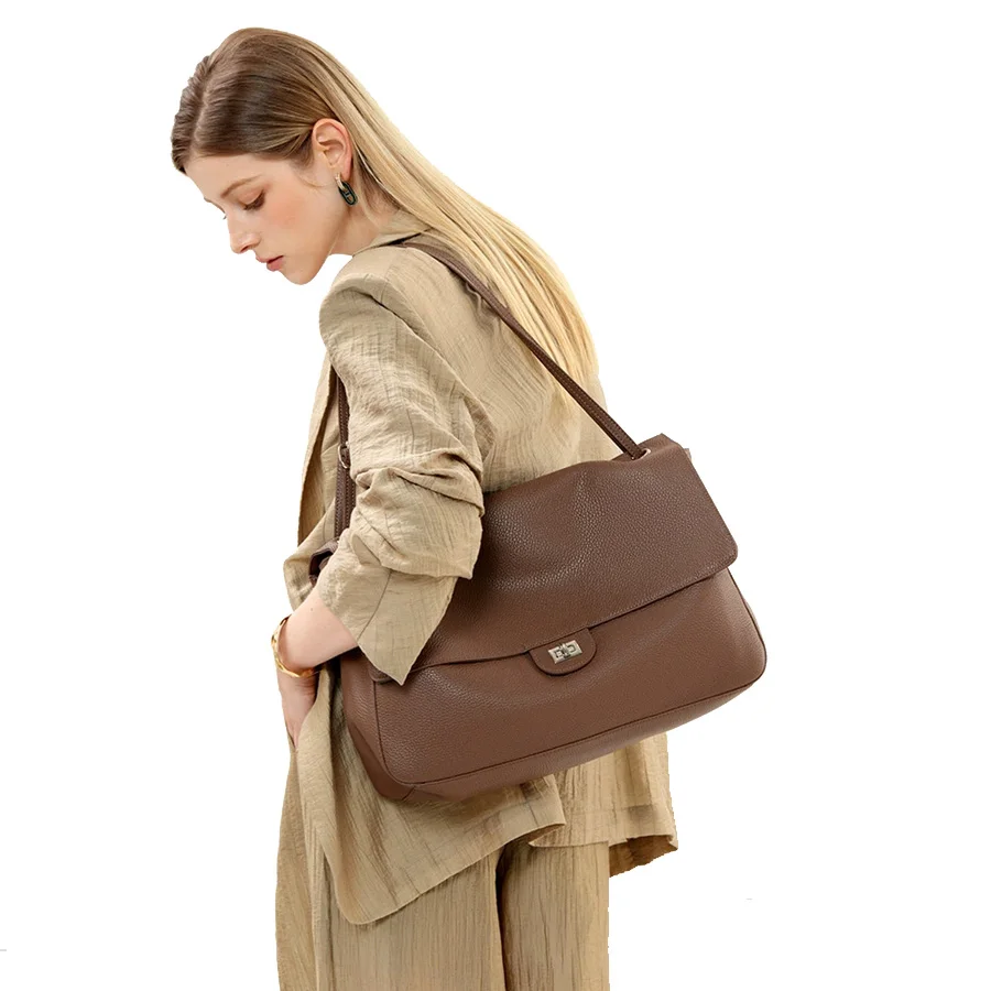 Classic Women’s Burgundy Leather Bag Women's Genuine Leather Bag Vintage Stylish Big Black Tote Bags Designer Brown Shoulder Bag