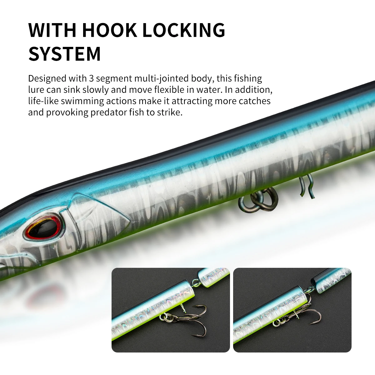 Señuelo lápiz hundimiento swimbait multiarticulado anzuelos triples - imagen 3