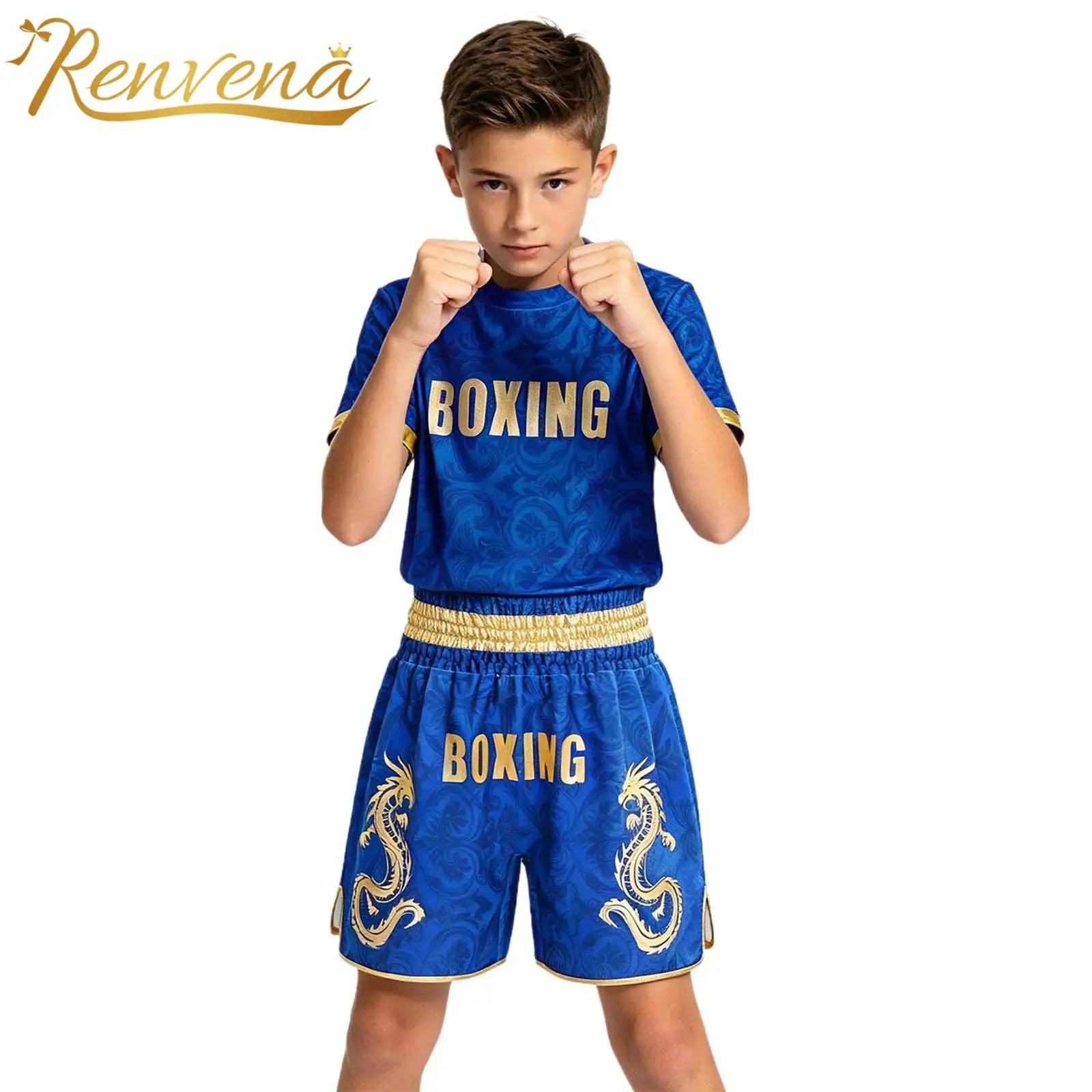 Boys Fight Grappling Costume Kids Boxing Outfit for Girls Muay Thai Boxing Jersey Fighting Wear Quick-dry Tops with Shorts Sets