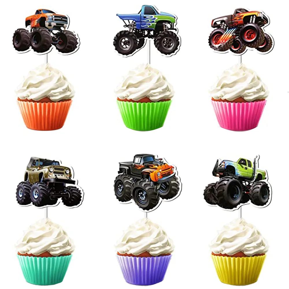 Monster Truck Cupcake Toppers Boys Truck Theme Birthday Party Decorations Supplies Racing Car Kids Baby Shower Truck Cake Topper