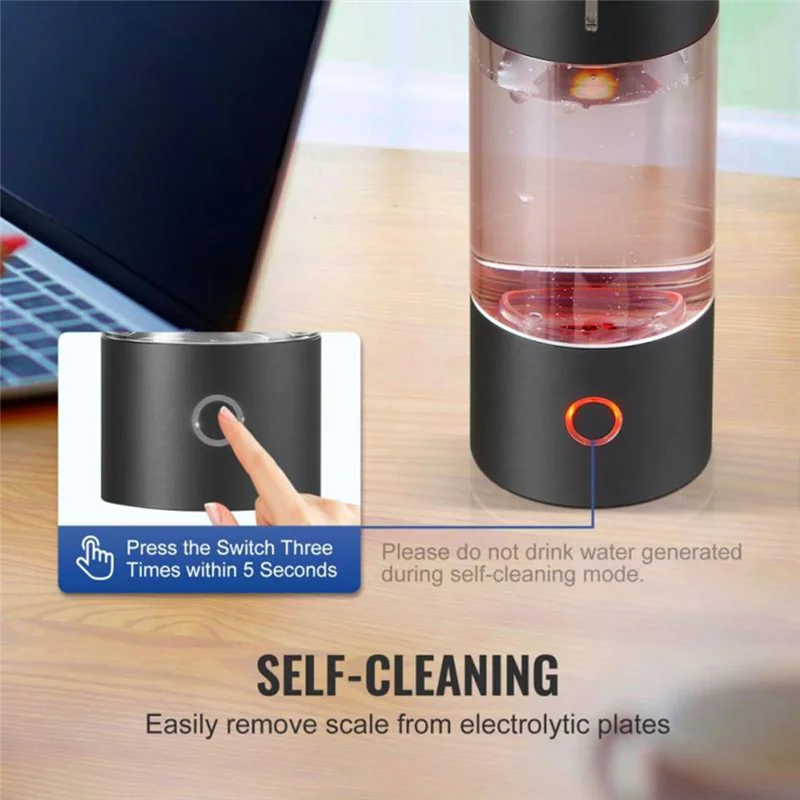 HGFLE-Hydrogen Water Bottle 1400PPB Hydrogen Water Bottle Generator 460Ml Portable Electrolysis Machine For Home Office