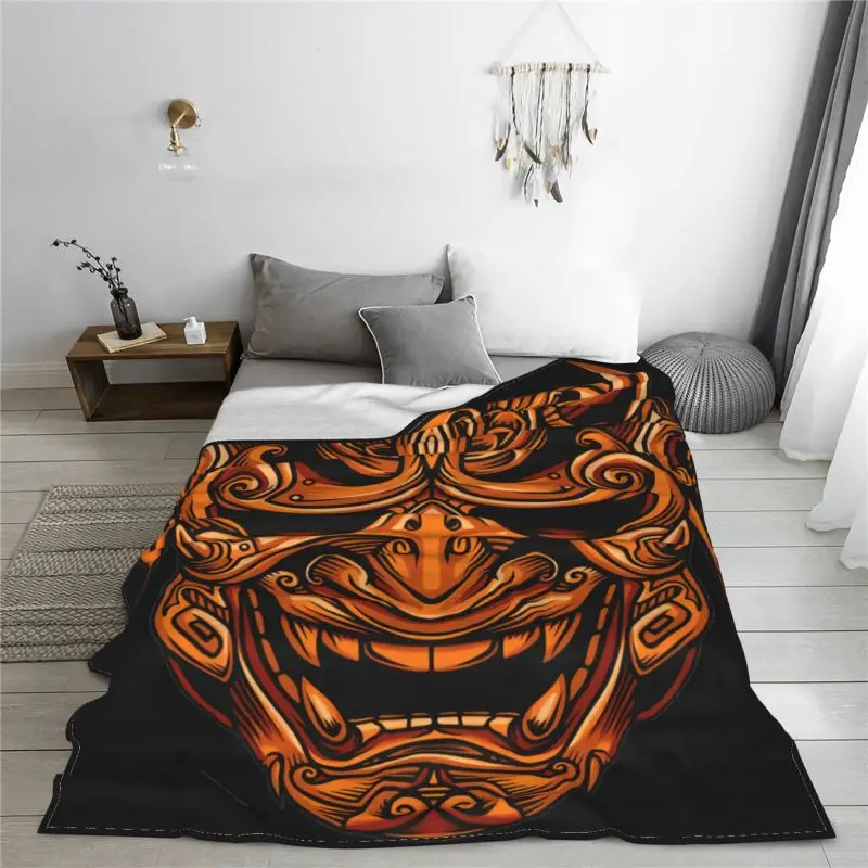 Gold Devil Samurai Mask Guys Punk Japan Yakuza Blanket Casual For Bed Dust Cover Couch Blanket For Sofa Bedroom