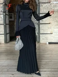 Autumn New Women's Dress Fashion Vintage Pleated Long Sleeve Vintage Skirt Office Lady Patchwork Slim Fit Elegant Party Dresses