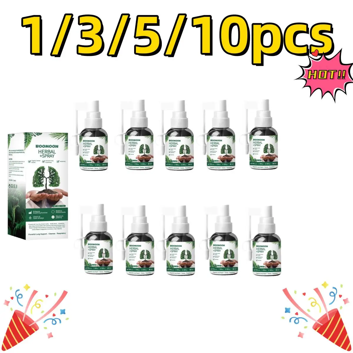 1/3/5/10pcs Herbal Lung Cleanse Spray Powerful Cleansing Discomfortable Relieve Nasal Throat Lung Health Care